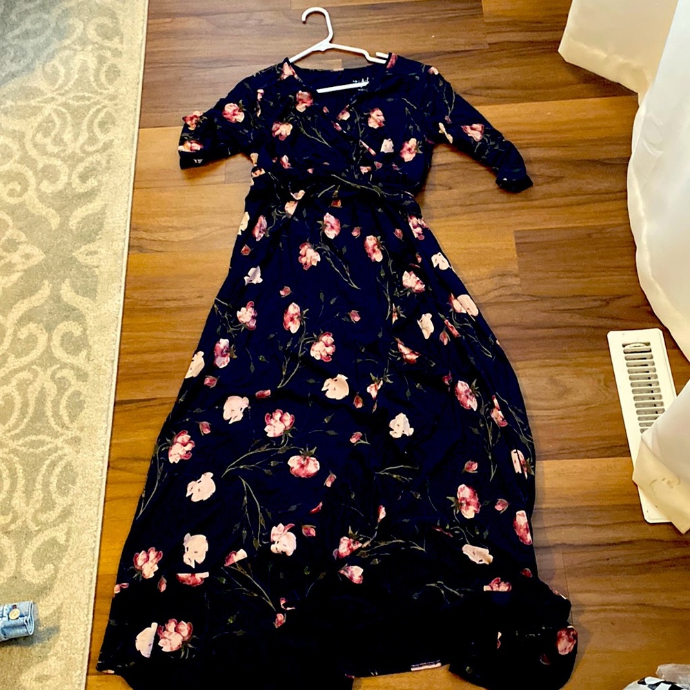 Navy floral maternity maxi dress